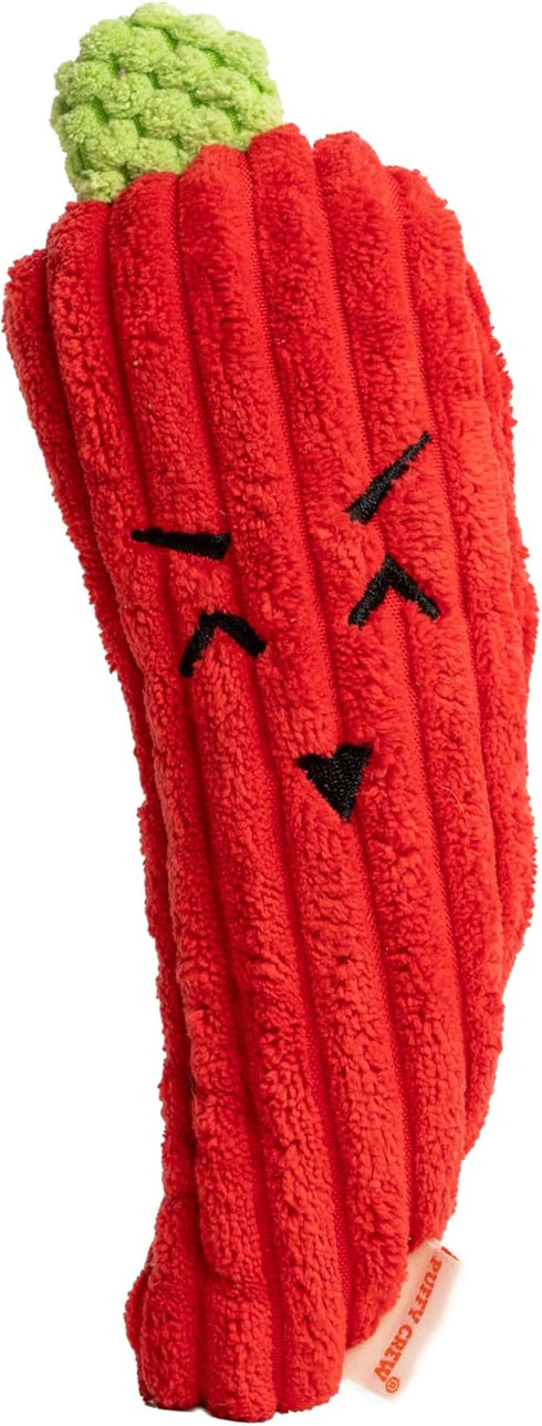 Squeaky Dog Plush Toy, Bite_Stick Collection, 8'', for Small and Medium Dogs, Red Chili