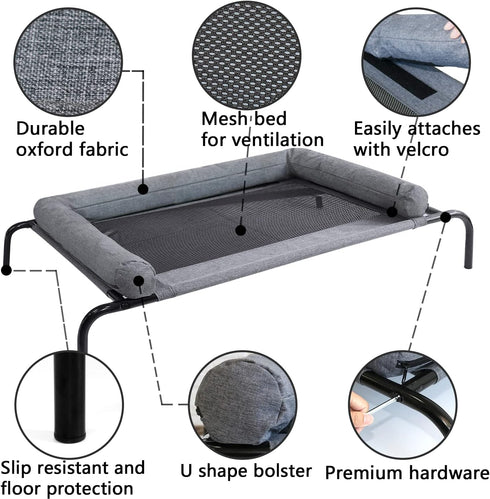 PETIME Cooling Elevated Pet Cushion Bed, Raised Dog Cot for Small Dogs, Portable Indoor & Outdoor Hammock Bed (48 Inch)