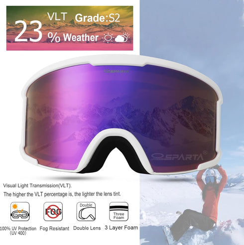 OTG Ski Goggles for Men, Women & Youth, Over Glasses Snowboard Goggles with 100% UV Protection & Anti-glare