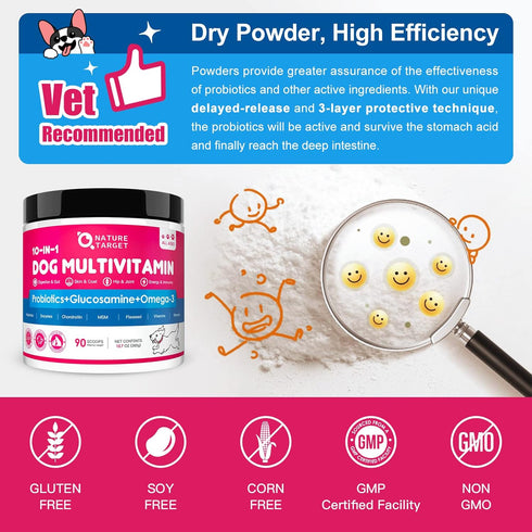 Dog Vitamins Powder, Probiotics & Digestive Enzymes for Gut Health, Complete Supplement for Joint & Skin Support