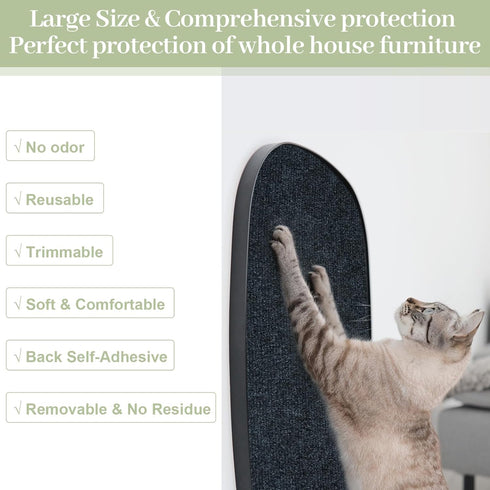 Cat Scratch Mat, Trimmable Self-Adhesive Furniture Protector, 78.7"x15.8" Cat Scratching Post Carpet (Dark Grey)