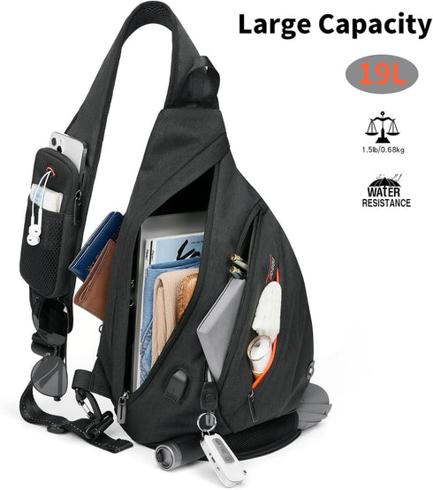 TUDEQU Sling Bag for Men, 19L Crossbody Backpack with 8 Pockets, One Strap Design
