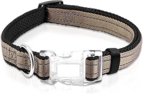 Large Dogs Reflective Dog Collar, Adjustable Mesh Padded Pet Collar with Quick Release Buckle, Durable Grey