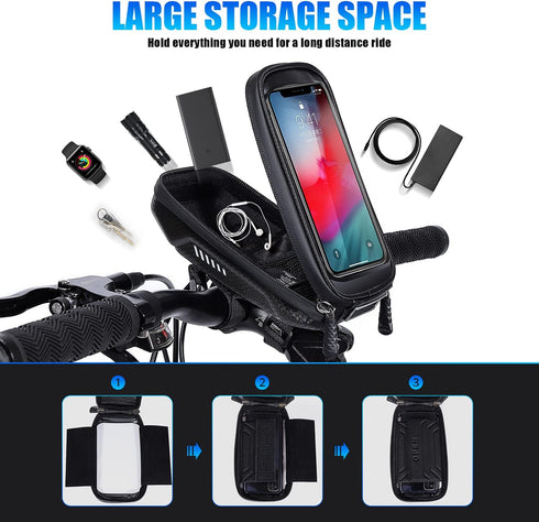 HUANLANG Waterproof Bike Phone Case with Handlebar Mount, Touch Screen Compatible, Fits Phones Below 6.7 inch