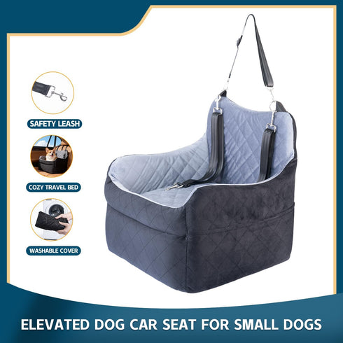 TOPOmerice 30 lbs, Dog Car Seat for Small Dogs, Elevated Pet Booster Seat with Safety Leash & Anti-Slip Base, Washable