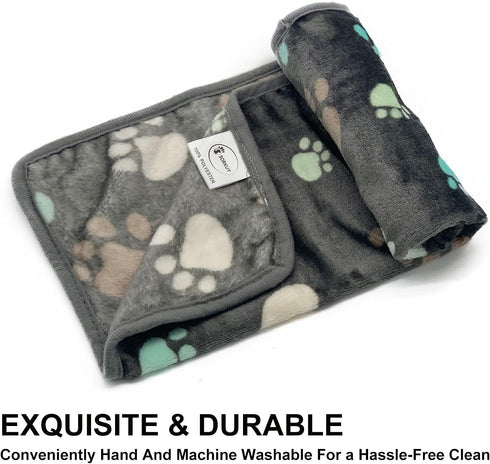 1 Pack 3 Puppy Blankets, Super Soft Warm Sleep Mat Grey PAW Print Fleece Blanket for Small Dogs and Fluffy Cats, Medium