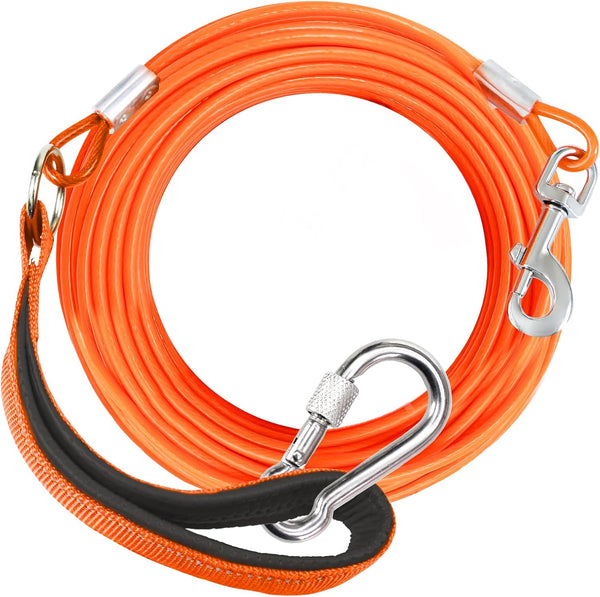 Long Chew Proof Dog Leash, Heavy Duty Tie Out Cable for Medium Large Dogs, 10/20/30/50ft with Padded Handle