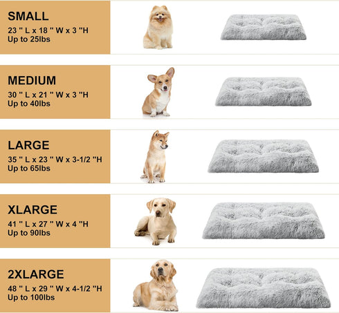 BFPETHOME Dog Beds for Large Dogs, Plush Crate Bed, Washable Mats with Anti-Slip Bottom, 36 x 27 inch, Grey