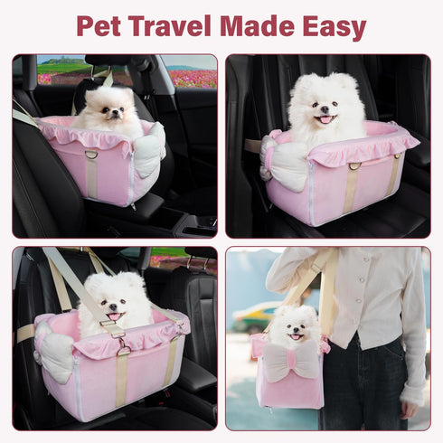 Jaoul Dog Car Seat for Small Dogs, Fully Detachable with Adjustable Straps, Comfortable Portable Booster Seat (Pink)