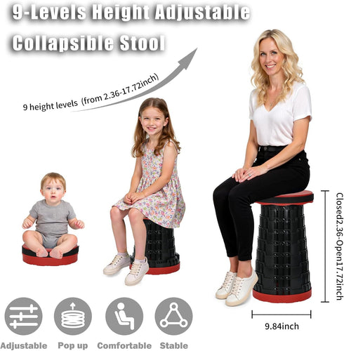 400lbs Camping Chairs,Camp Stool,Small Folding Stool,Upgraded Collapsible Stool,Portable Folding Stool,Retractable Seat