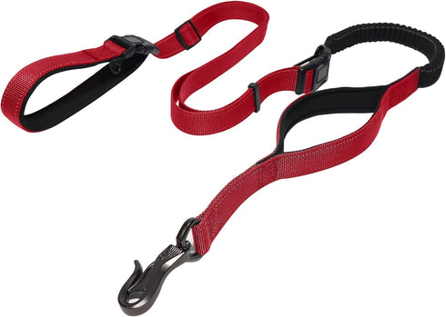 LOS ANDES Heavy Duty Dog Leash, 5-8 FT Walking Leash with Traffic Handle, Shock Absorbing Bungee, Red