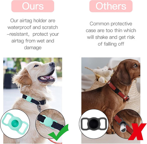 PuppyDoggy 2 Pack Airtag Holder for Collar, Waterproof Silicone Tracker Case, Anti-Lost & 1 Pack AirTag Keychain Holder