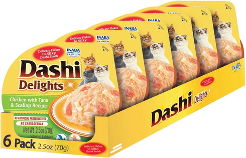 INABA Dashi Delights for Cats, Shredded Chicken with Bonito Flake Broth, 2.5 oz Cup, 6 Cups Total