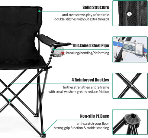 275lbs HaSteeL Camping Chair, Oversized Folding Lawn Chair for Adults, Foldable Camp Chair with Cup Holders Portable