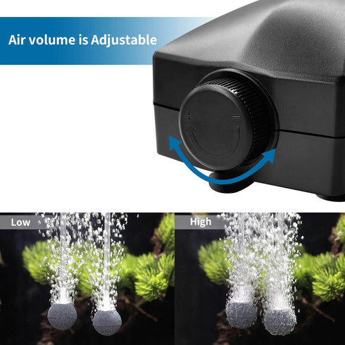 Aquarium Air Pump, Marpros 2 Outlet Adjustable Air Bubbler for Fish Tank, Super Quiet Oxygen Pump for 60 to 100 Gallon