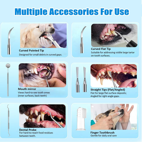 vertrojoy Stains,6 Pet Ultrasonic Plaque Remover,Tooth Cleaning Kit for Tartar and Modes Low Noise Sonic with LED