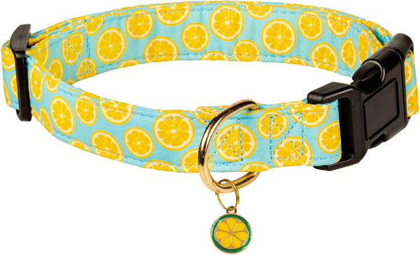 Cute Cotton Dog Collar, Summer Lemon Pattern Adjustable Soft Collar for Small Medium Large Dogs, for Boys and Girls