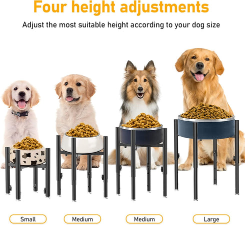 Adjustable Elevated Dog Bowl Stand, Fits 6-11 inches Bowls, 4 Height Adjustments for Large, Medium, and Small Dogs