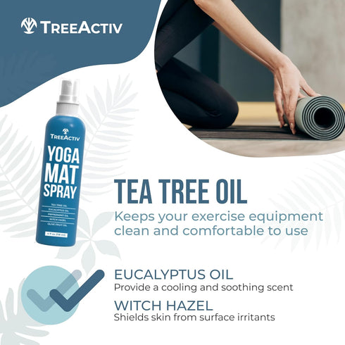 TreeActiv Yoga Mat Cleaner Spray, 4 fl oz, All Purpose Mat Spray for Gym Equipment, Tea Tree Oil, 2000 Sprays