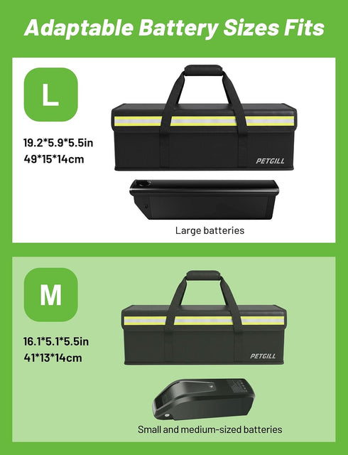 PETGILL 19.2x5.5x5.9Inches) E-Bike Battery Safe Bag Explosionproof - Large Capacity Fireproof Lipo Bag for Ebike
