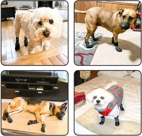 BINGPET Anti-Slip Dog Socks, Waterproof Paw Protectors with Reflective Straps, 4pcs Dog Boots for All Season