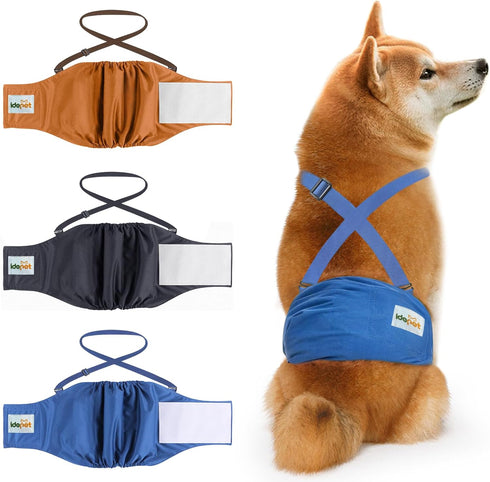 Idepet Belly Bands for Male Dogs with Suspender Detachable, 3 Pack Male Dog