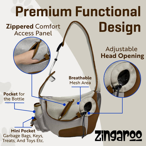 Zingaroo 10lbs Set Hands-Free Sling Pet Carrier for Cats and Small Dogs up to Travel Includes Foldable Water Bowl & ID