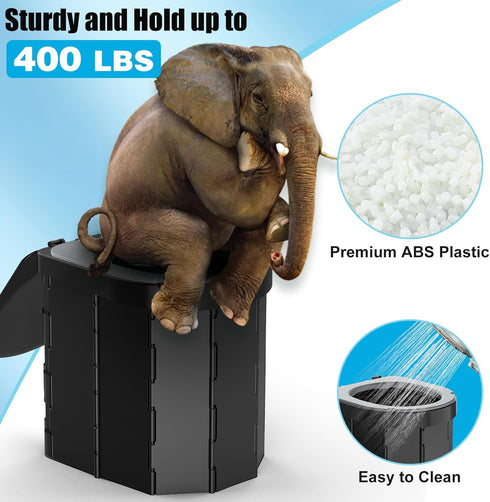 Portable Camping Toilet with PU Cushion, Folding Porta Potty for Adults with Lid and Toilet Paper Holder, Waterproof
