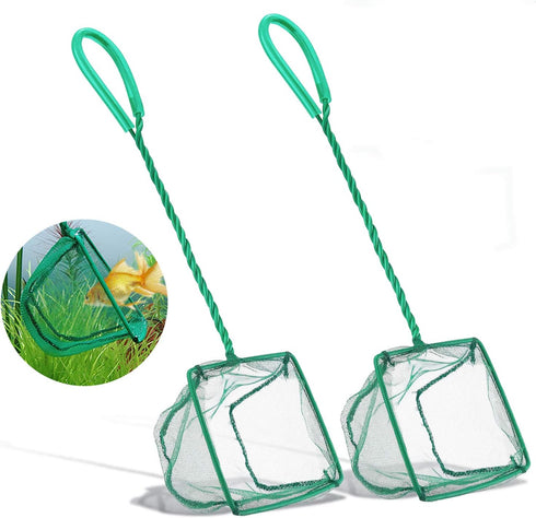 2 Pack Aquarium Fish Nets - DSSPORT 4 Inch Small Mesh Catch Nets with Plastic Handle, Pine Green
