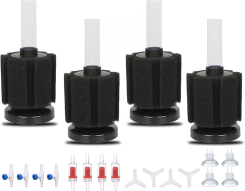 ALEGI 4pcs Large Aquarium Sponge Filter with Suction Cups and Check Valves for Breeding Fry Betta Shrimp Fish Tank