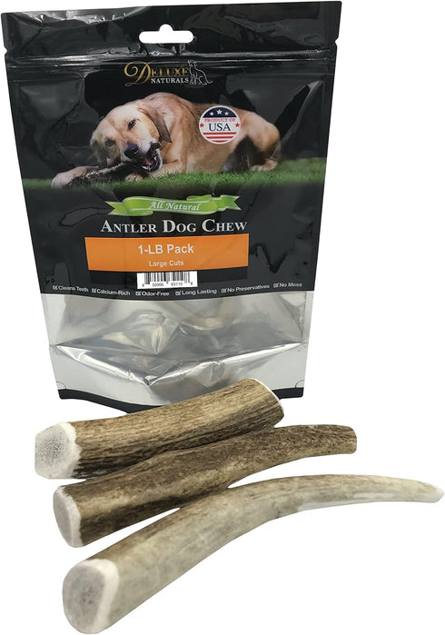 Elk Antler Chews for Dogs - Naturally Shed USA Collected A-Grade Premium Elk Antlers, 1-LB Large Cuts, All Natural