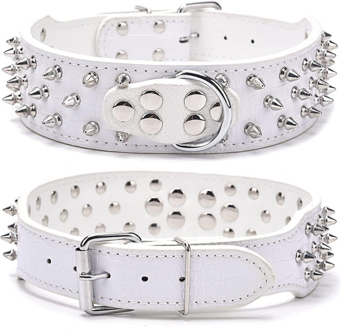 Spiked Studded Dog Collar, PU Leather Adjustable Collars for Medium or Large Breed Pets (XL, Leopard1)