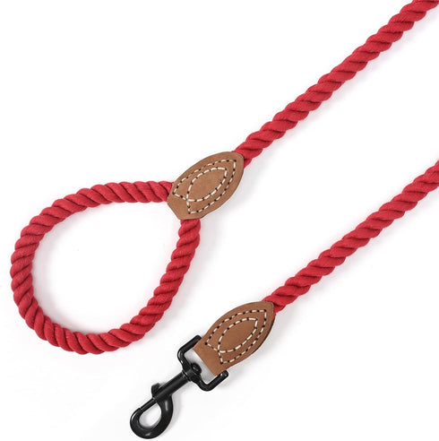 Mile High Life Dog Leash | 6 Feet Braided Cotton Rope with Leather Tailor Tip | Heavy Duty Metal Clasp | Wedding Leash