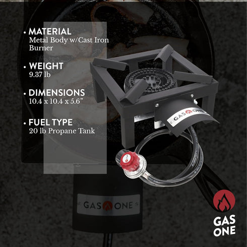 GasOne High Pressure Single Propane Burner, Outdoor Cooking with Heat Shield and Steel Braided Hose