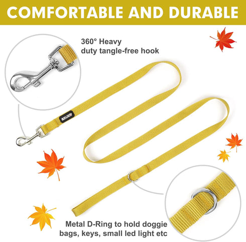 Azuza Nylon Fall Dog Collar and Leash Set, Strong Basic Style Leash with Easy Collar Hook, Ginger Yellow, XS