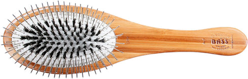 Bass Brushes Medium Oval Wire and Boar Pet Brush, Bamboo Wood Handle