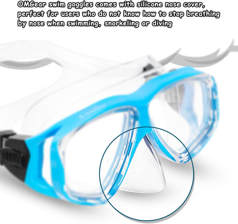 OMGear Swim Mask Dive Goggles with Nose Cover, Snorkeling Gear for Junior and Adult Scuba Diving and Spearfishing