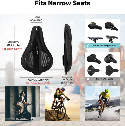 YOUNGDO Bike Seat Cushion with Waterproof Gel Cover, 11.2" x 7.4", Shock Absorbing Cushion for Narrow Bike Seat
