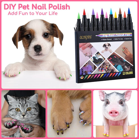 Dog Nail Polish - Quick Dry 12 Colors - Non Toxic, Odorless Pet Nail Polish Set for DIY Dogs Puppy Nails