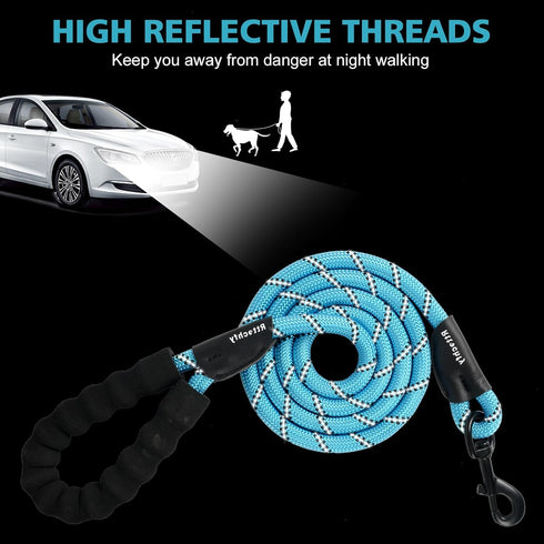 Heavy Duty Dog Leash, 2/4/5/6/8/10 Foot Rope Leash with Padded Handle, Reflective for Small Medium Large Dogs, Purple