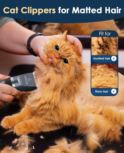 oneisall Cat Clippers for Matted Hair, Quiet Cordless Shaver for Long Hair, 2 Speed Grooming Kit (Blue)