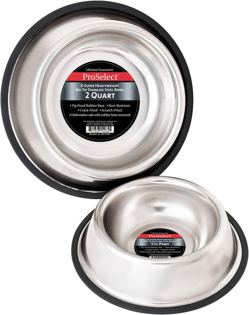Proselect Stainless Steel X-Super Heavyweight Non-Tip Pet Bowl, 9-Inch, 3-Quart