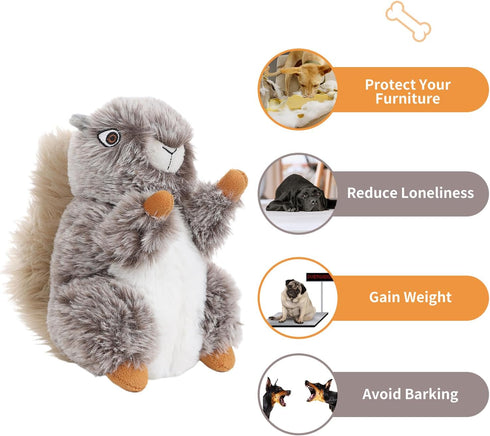 Dog Toys Plush Squirrel, Soft Squeaky Stuffed Animals, Chew Toy Gift for Small Medium Big Dogs