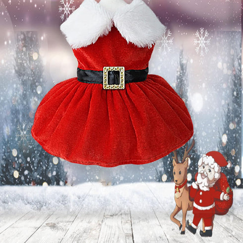 Christmas Dog Dress, Santa Claus Velvet Skirt Outfit for Small Medium Dogs Cats, Cute Holiday Apparel