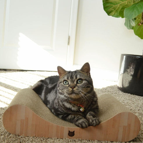 Necoichi Cardboard Cat Scratcher Bed, Horizontal Scratch Pad Lounger with Extra Comfort (18" Regular, Oak)