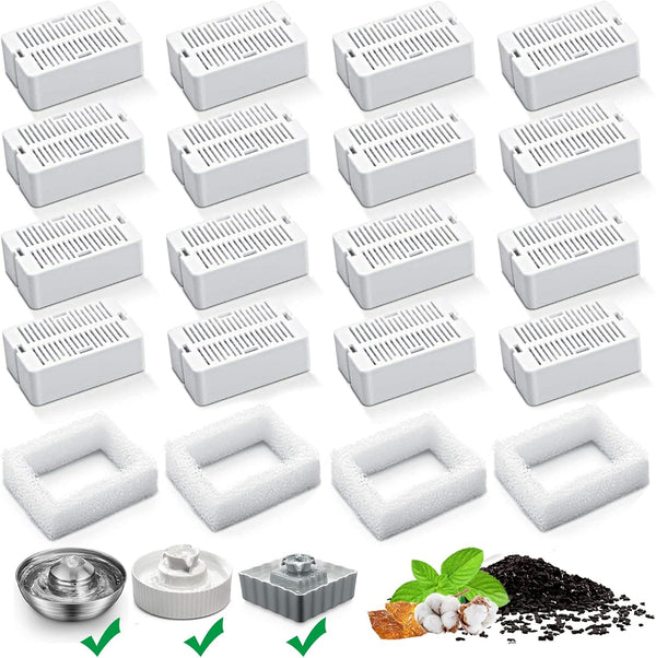 Cat Water Fountain Replacement Filters - 16 Pack Carbon Filters and 4 Pack Foam Filters for Pet Drinking Fountain