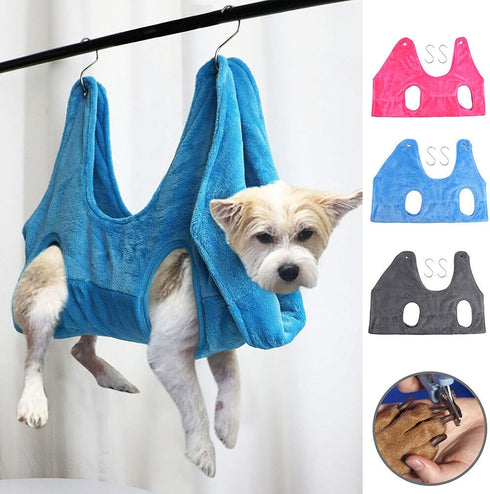 Dog Hammock for Grooming, Sling with 2pcs Hook for Nail Clipping, Dog Lift Harness for Small Dogs (Grey M)