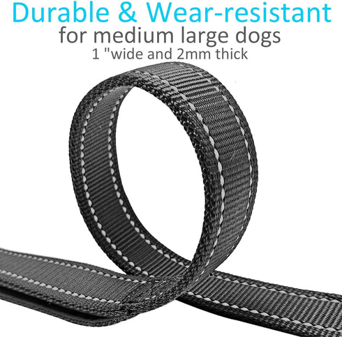3 Handle Dog Leash, 10FT Triple Handle Reflective Leash with Padded Traffic Handles, Heavy Duty Training Lead (Black)