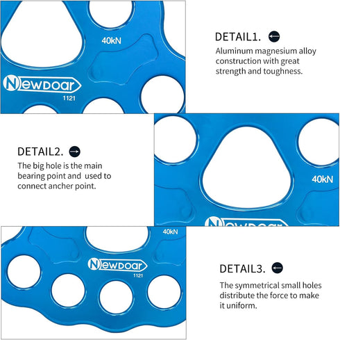 NewDoar 40KN Paw Rigging Plate with 4/5 Holes for Rock Climbing Gear, 8 Holes, Blue