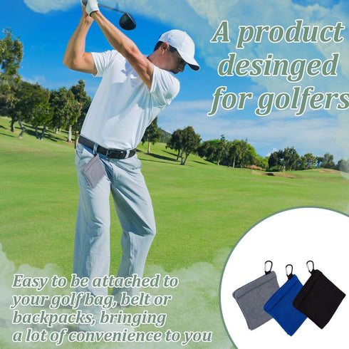 OLYCRAFT 3Pcs Golf Ball Towel with Clips, 5x5.5 Inch Small Dark Blue Black Gray Polyester Golf Towels